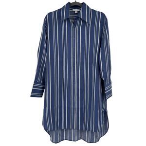Topshop Blue & White Stripe Long Sleeve Button Down Relaxed Fit Shirtdress XS